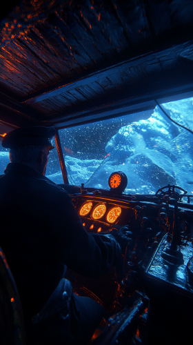 The captain commands ship at night in Atlantic