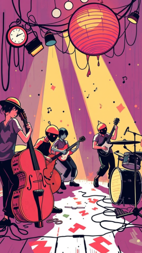 The funky music makes colorful dancing shapes.