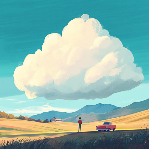 The man's cloud story: car drives mountain road