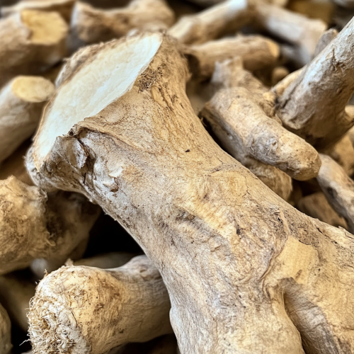 The pile of rough yam roots.