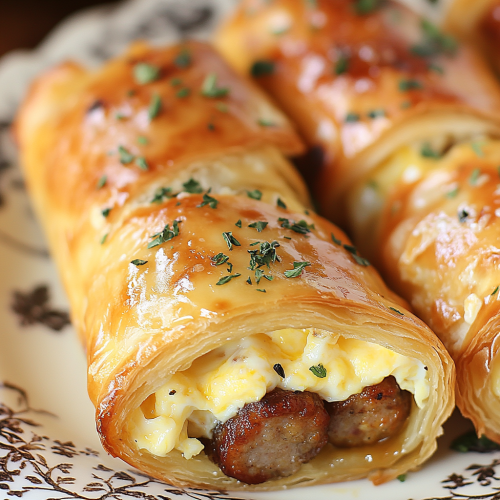 Three Delicious Sausage Egg Roll-Ups on Plate