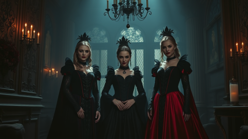 Three Spooky Brides in Victorian Vampire Room