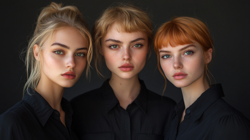 Three beautiful young women with unique features, painted style