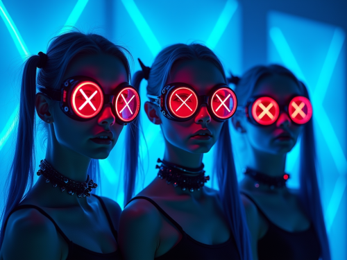 Three cybergoth girls on futuristic ship