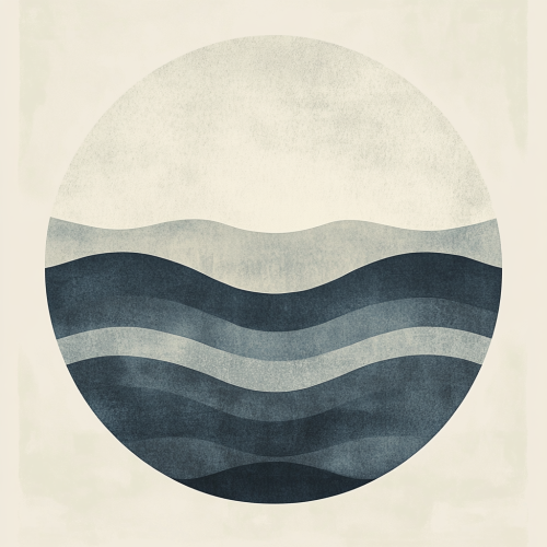 Three gentle waves in calming retro gray circle.