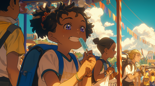 Three happy kids wait for carnival in Florida