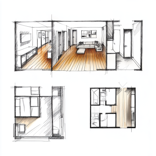 Three room floor plans, one with two bedrooms.