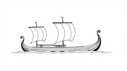 Three simple viking ships sailing on water.