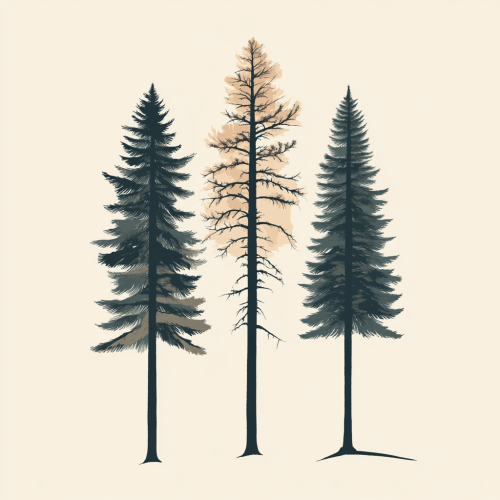 Three tall pine trees in retro design