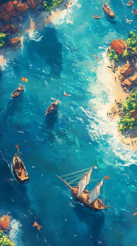 Thriving Island Trade and Fishing Network on Sea