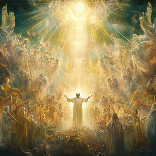 Thumbnail shows Lamb, heavenly creatures in worship, divine light.