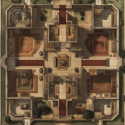 Top-Down Layout of Mansion Interior Rooms and Hallways 