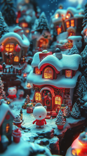Toy Town in Snowy Christmas with Cat Monsters