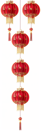 Traditional Chinese red lanterns with gold details on white background.