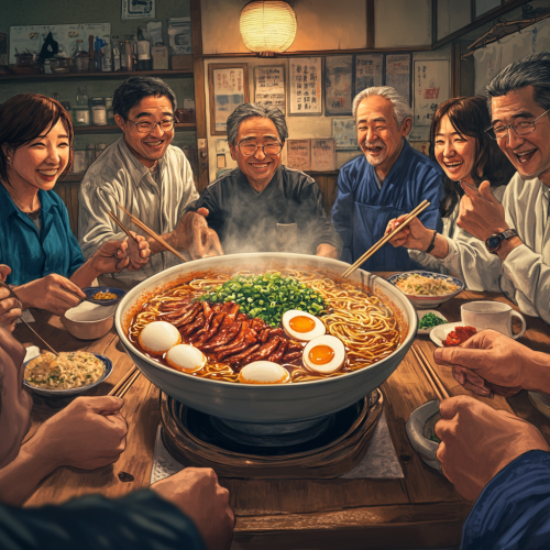Traditional Japanese Kitchen Gathering over a Ramen Feast