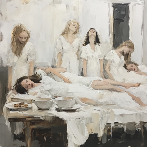 Traditional still life portrait of distraught women