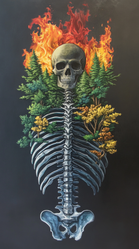 Trees growing from human spine, skull showing through. Trees growing from human spine, skull showing through.
