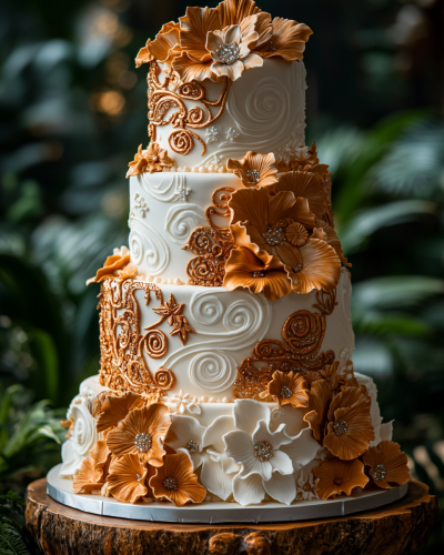 Tribal Tattoo Wedding Cake in Tropical Hawaii Garden