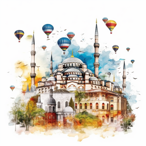 Turkey Tourist Attractions Collage White Background Hagia Sophia Cappadocia Blue Mosque  Turkey Tourist Attractions Collage White Background Hagia Sophia Cappadocia Blue Mosque