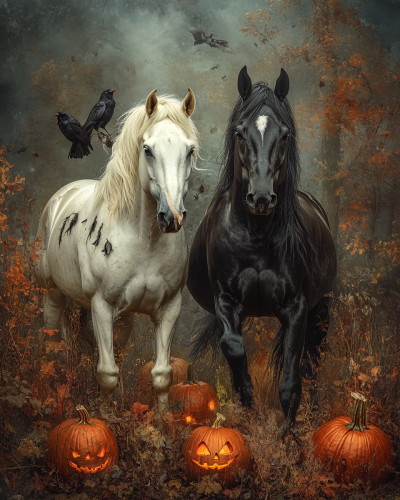 Two Horses Galloping in Mysterious Renaissance Style