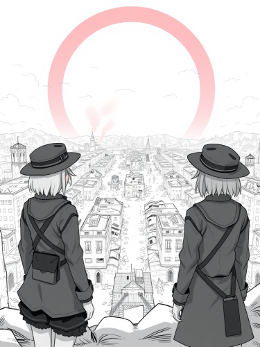 Two female soldiers in destroyed city war zone