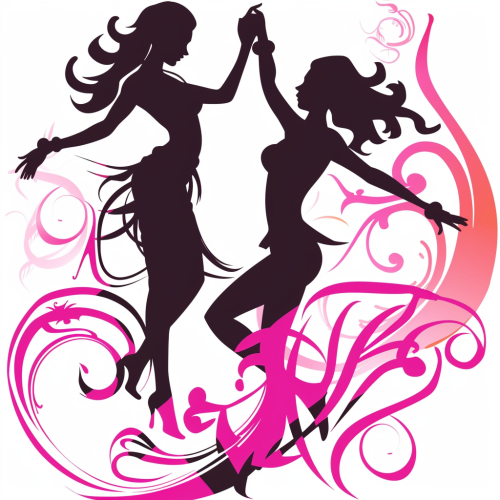 Two figures dancing in a rave with Hindi symbols. Two figures dancing in a rave with Hindi symbols.