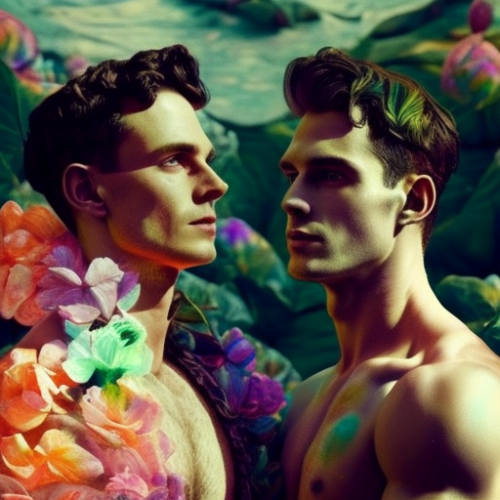 Two men enjoy magical beautiful nature together.