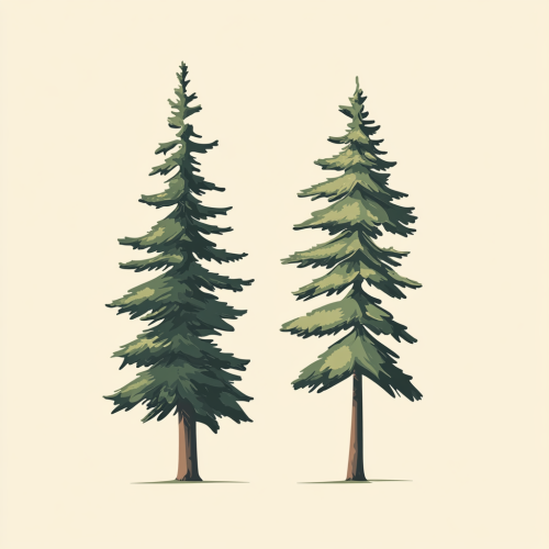 Two pine trees in cute retro style cartoon