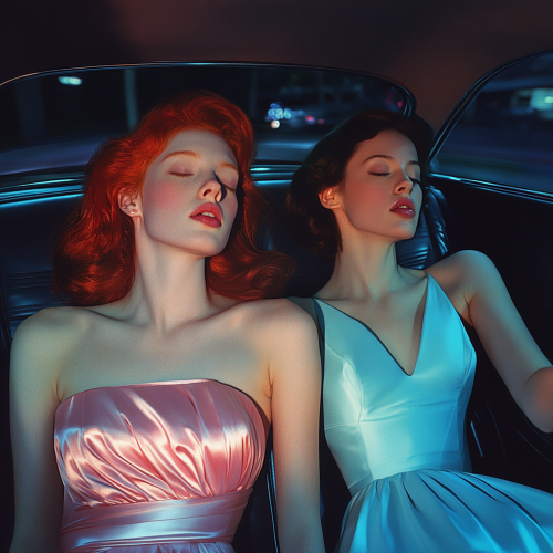 Two women in car, night drive through DC