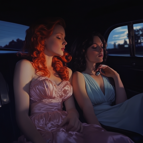 Two women in car at night in DC