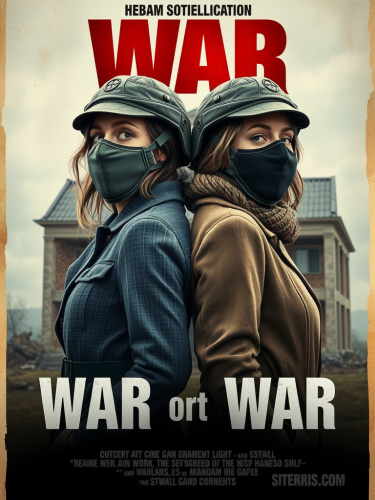 Two women in war gear stand back-to-back.