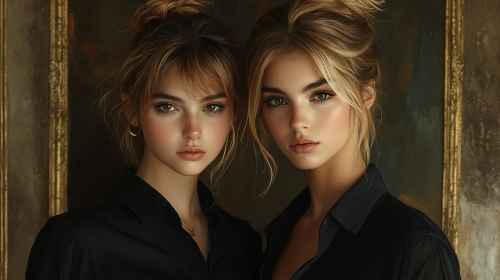 Two young women in black shirts portrait