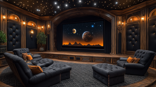 Ultra-luxury home theater with tiered recliners