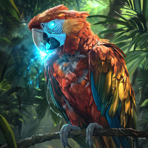 Undead macaw parrot with glowing blue light.