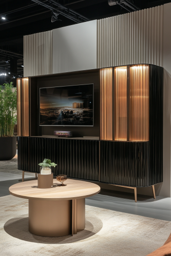 Unique cabinet with gold accents in modern living room