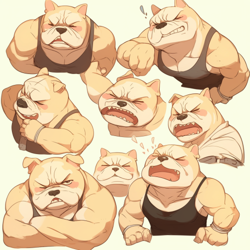 Various Bulldog drawings show feelings and actions Various Bulldog drawings show feelings and actions