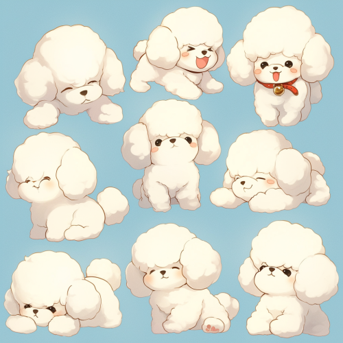 Various poses and facial expressions of Toy Poodle