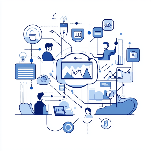 Vector illustration of technical support team, marketing assistance icons.