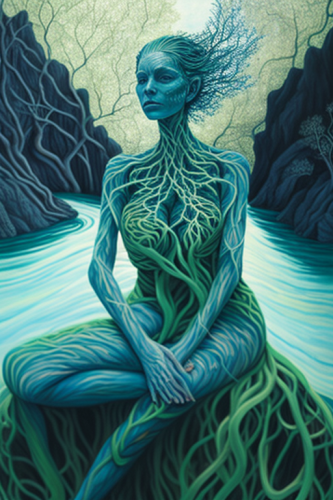 Vein Rivers: Woman in Surreal Oil Painting