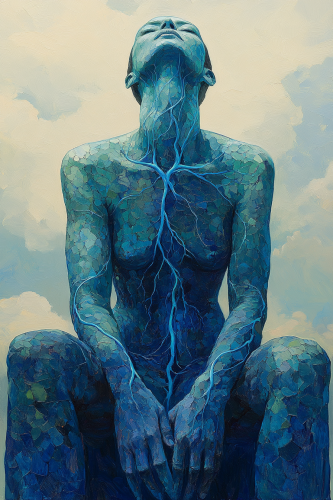 Vein rivers transform woman in calming pose