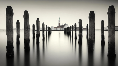Venice, Italy: San Giorgio Maggiore and water reflections.