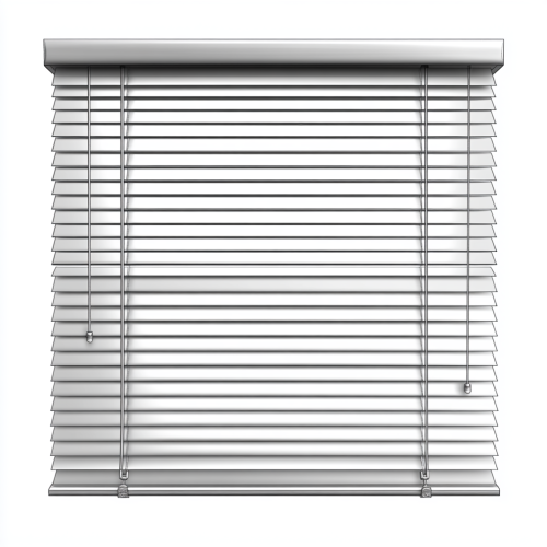 Vertical blinds open against white background