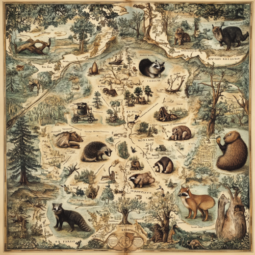 Victorian Map with Magical Woodland and Animal Illustrations