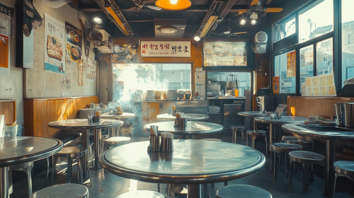 Vintage Korean BBQ Spot in Bright White Light