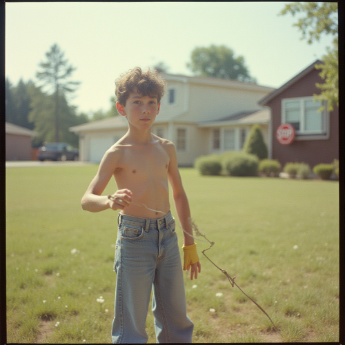 Vintage Photo of Teenager Doing Yard Work