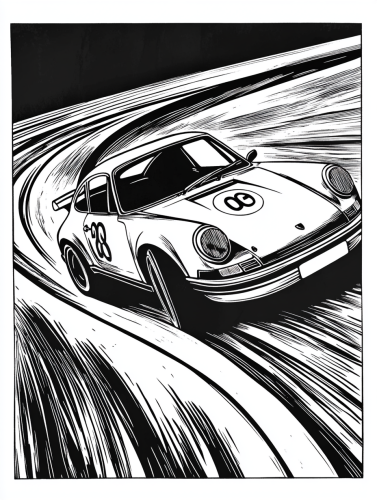 Vintage Porsche Racing Scene with Minimalist Style