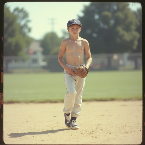 Vintage Summer Baseball Game in 1980s Suburb