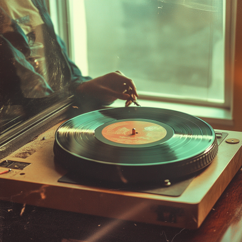 Vintage record player spinning worn-out vinyl in therapist's office