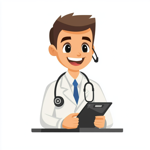 Virtual remote case manager cartoon assisting patients by phone.