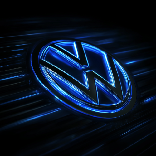 Volkswagen logo in abstract graphic style with blue energy.